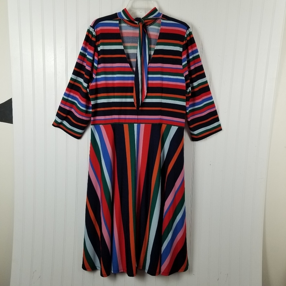 Eloquii Rainbow Striped Fit and Flare Dress Women's Size 18 Low Back Tie Neck - Picture 7 of 10